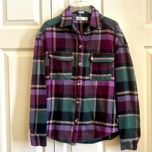 HOLLISTER BOYFRIEND FIT flannel shirt womens XS purple, green, pink